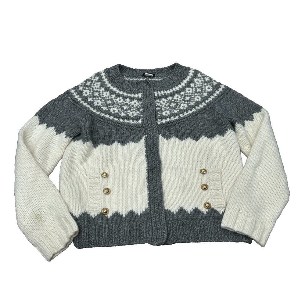 J. Crew Women's Ivory & Gray Alpaca/Merino Blend Chunky Cardigan Sweater Size L‎